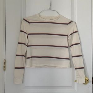 Cropped Cream Color, Red, & Blue Striped Shirt